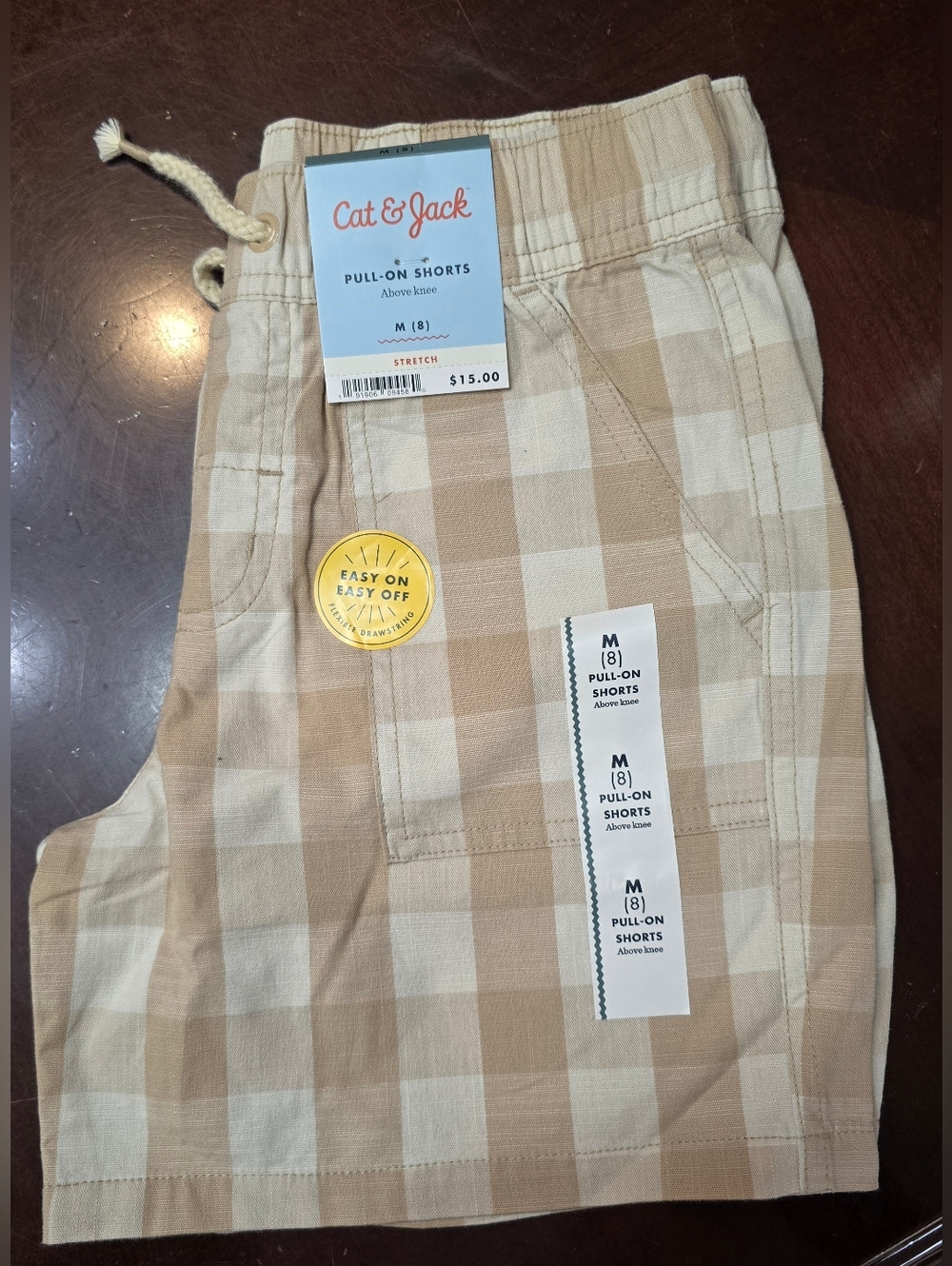 Cat & Jack Tan and Cream Plaid Pull-On Shorts Size M